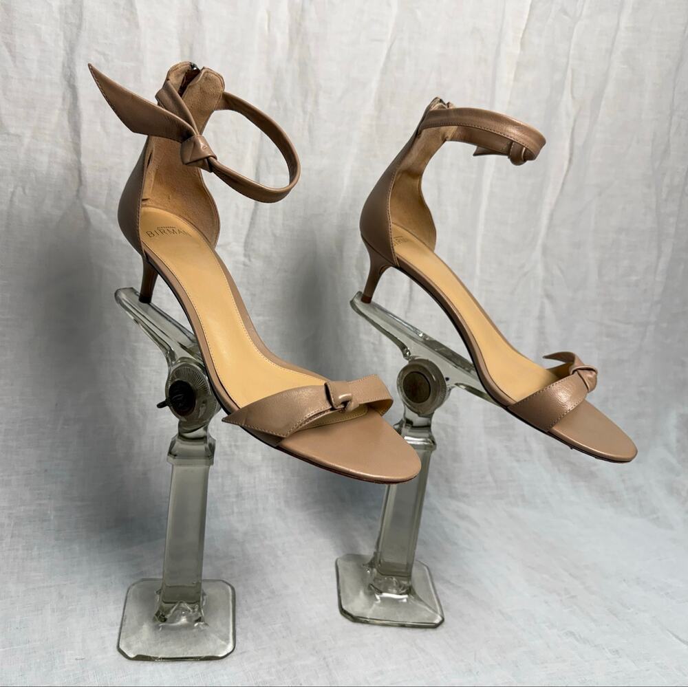 Alexandre Birman Clarita Ankle Strap Kitten Heel Nude Leather Bow Sandal
40